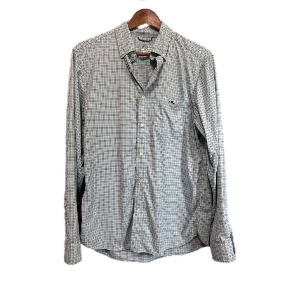 Vineyard Vines Button Down Mens S Green Excellent On-The-Go Performance Plaid